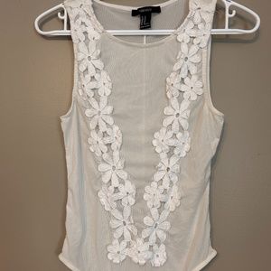 White Lace Bodysuit with Floral Decals